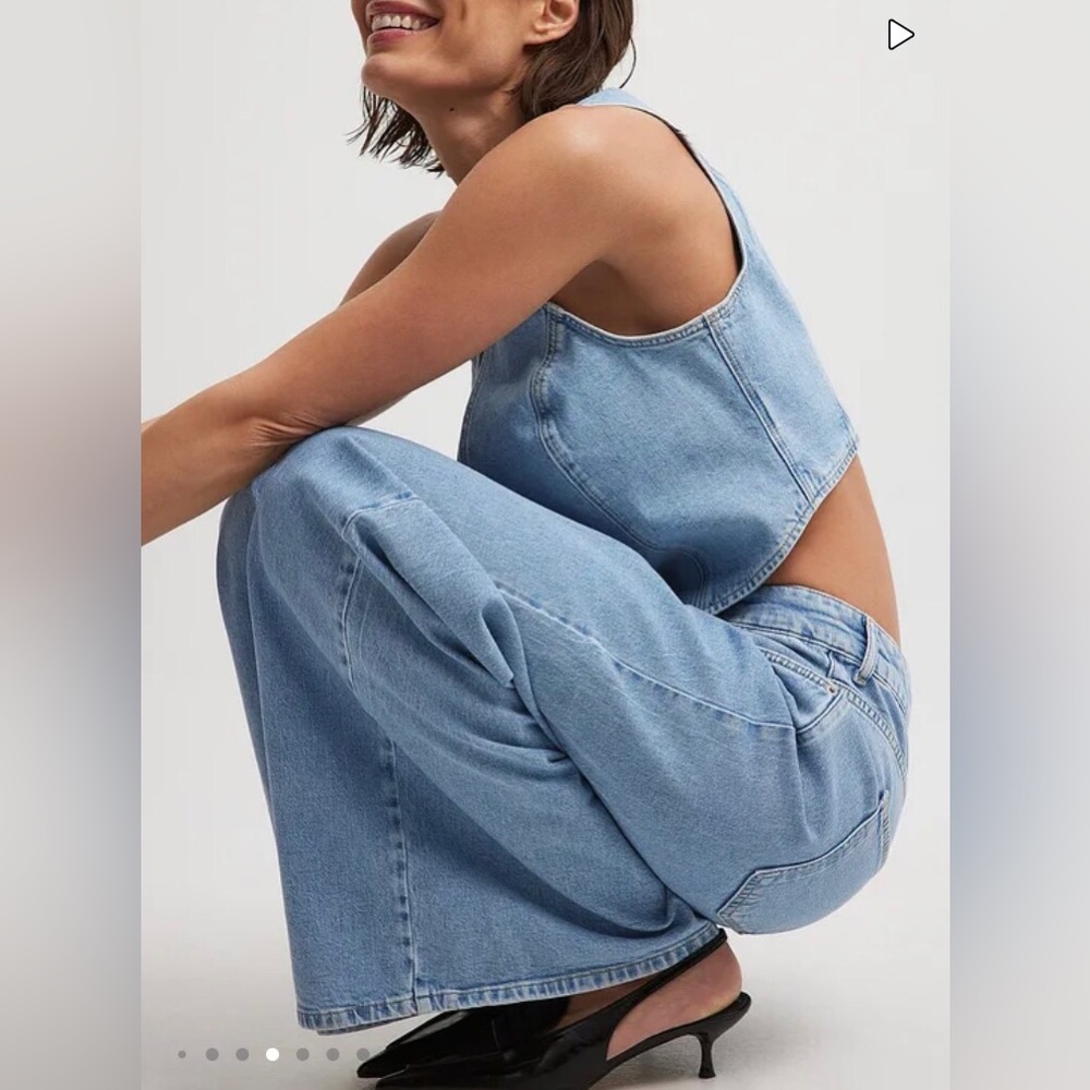 NA-KD Cotton Wide Low Waist Light Blue Jeans size US- 10(L), EU-40